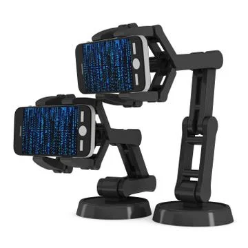 Robotic arm with binary code 3d Illustrazione stock