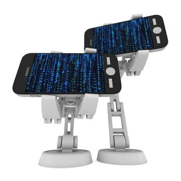 Robotic arm with binary code 3d Stock Illustration