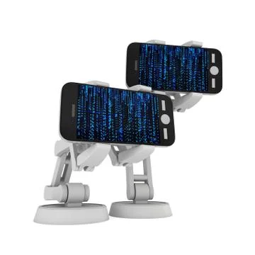 Robotic arm with binary code 3d Stock Illustration