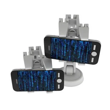 Robotic arm with binary code 3d Stock Illustration