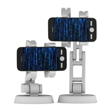 Robotic arm with binary code 3d 스톡 일러스트