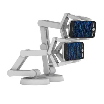 Robotic arm with binary code 3d Illustrazione stock