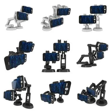 Robotic arm with binary code 3d Stock Illustration