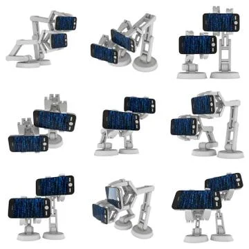 Robotic arm with binary code 3d Illustrazione stock