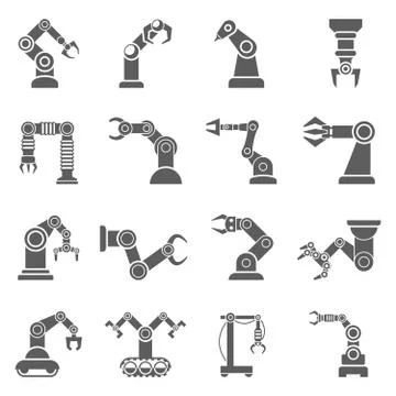 Robotic Arm Black Icons Set Stock Illustration