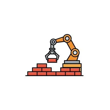 Robotic arm building brick wall industry automation icon Ilustración de archivo