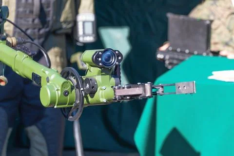 Robotic arm with camera and claw. Sapper robot Stock Photos
