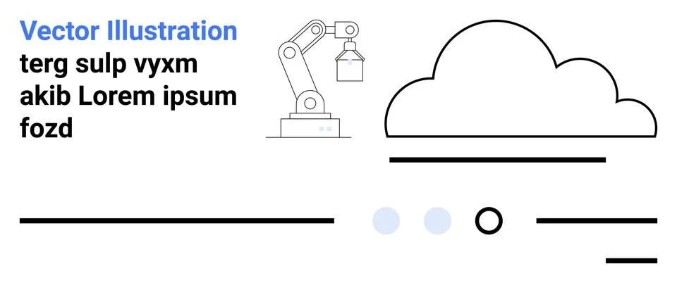 Robotic arm, cloud icon, text elements, minimalistic design. Ideal for factor Stock Illustration