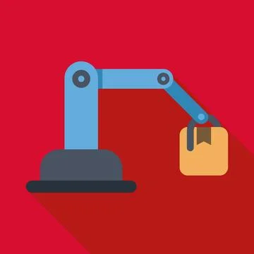 Robotic arm delivering package using factory automation technology Illustrazione stock