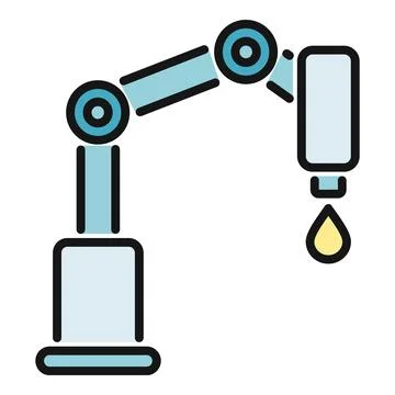 Robotic arm dispensing liquid drop in production automation Ilustração Stock