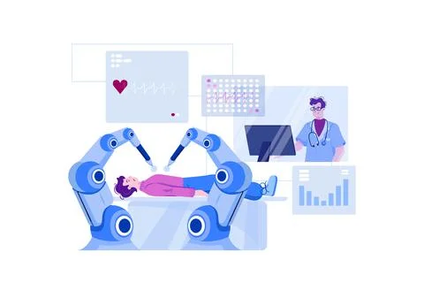 Robotic Arm Doing Operation Of Human Under Doctor Observation Stock Illustration