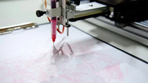 Robotic arm drawing complex pattern . Minsk, Belarus - May 25, 2022 Stock Footage 284829672