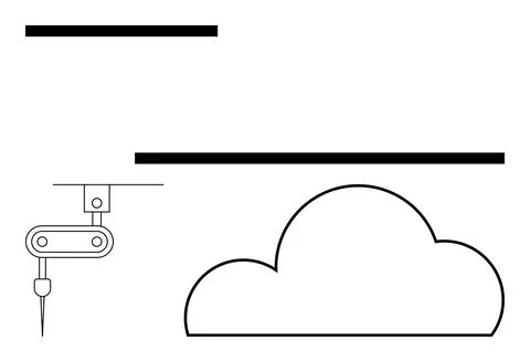 Robotic arm with a drill near a cloud shape and horizontal lines. Ideal for t 스톡 일러스트