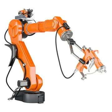 Robotic Arm with electrostatic air spray gun, 3D rendering 库存插图