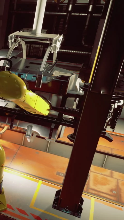 Robotic arm engaged in assembly task in high tech factory setting Stock Footage 331832630