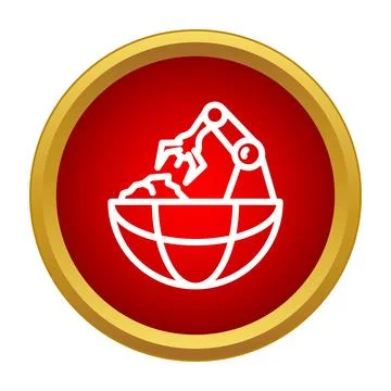 Robotic arm extracting resource from world globe icon Stock Illustration