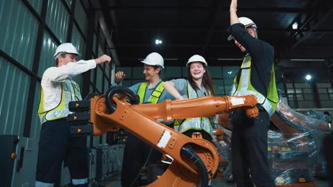 Robotic arm factory. Technology and engineering concept. Stock Footage 273327776