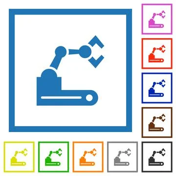 Robotic arm flat framed icons Stock Illustration