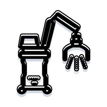 Robotic arm grabbing multiple round objects on wheels Stock Illustration