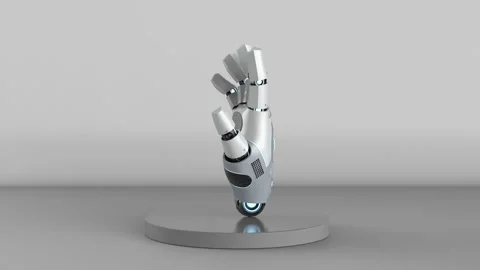 Robotic arm on grey background Stock Footage