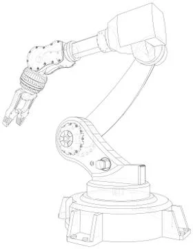 Robotic Arm Hand isolated on white. Technical wire-frame. Vector rendering of 3d Stock Illustration