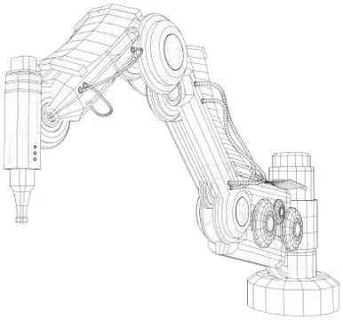 Robotic Arm Hand isolated on white. Technical wire-frame. Vector rendering of 3d Stock Illustration