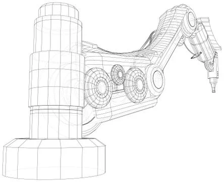 Robotic Arm Hand isolated on white. Technical wire-frame. Vector rendering of 3d Stock Illustration