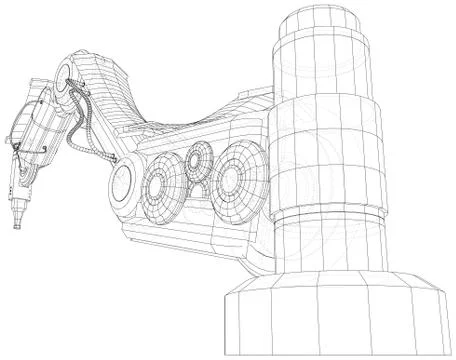 Robotic Arm Hand isolated on white. Technical wire-frame. Vector rendering of 3d Illustrazione stock