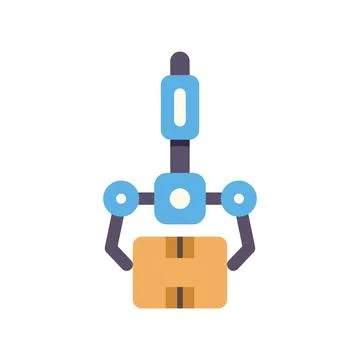 Robotic arm handling package in automated warehouse system イラスト素材