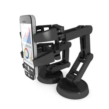 Robotic arm hold smartphone with big data Illustrazione stock