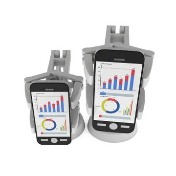 Robotic arm hold smartphone with big data 스톡 일러스트