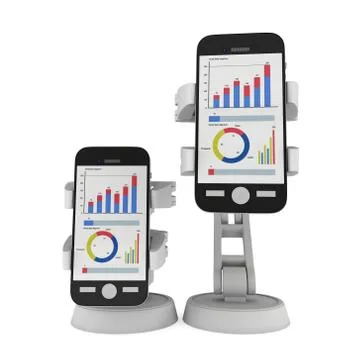 Robotic arm hold smartphone with big data Stock Illustration
