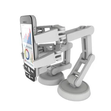 Robotic arm hold smartphone with big data Illustrazione stock