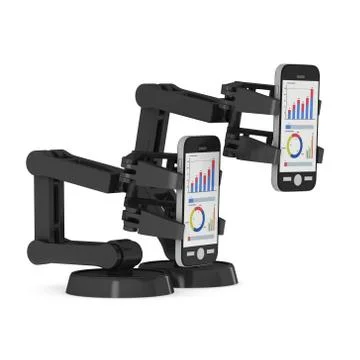 Robotic arm hold smartphone with big data Illustrazione stock