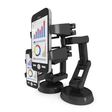 Robotic arm hold smartphone with big data Illustrazione stock