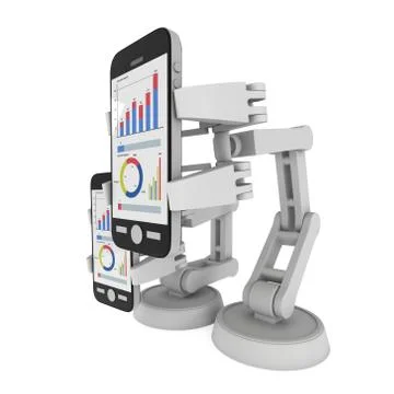 Robotic arm hold smartphone with big data Illustrazione stock
