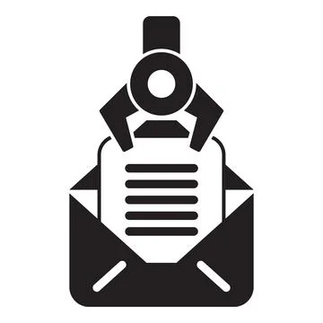 Robotic arm holding document in open mail envelope, automation in document .. Stock Illustration