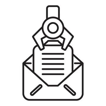 Robotic arm holding document over open mail envelope Stock Illustration
