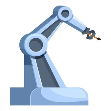 Robotic arm holding paintbrush, exploring intersection of art and technology Stock Illustration