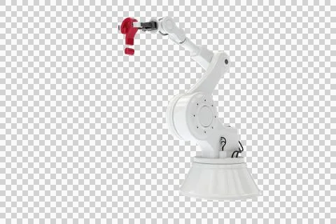 Robotic arm holding red question mark Stock Illustration