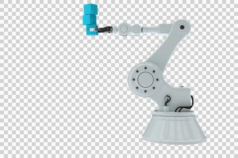 Robotic arm holding stack of blue boxes Stockillustratie