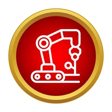 Robotic arm icon performing automated assembly process Illustrazione stock