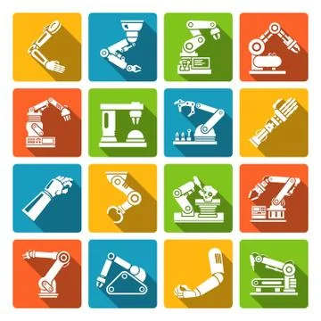 Robotic arm icons flat Stock Illustration