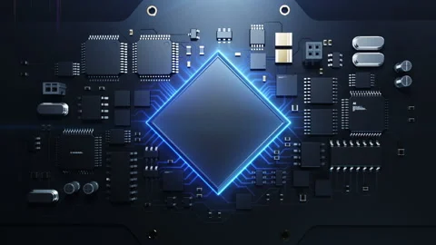 A robotic arm inserts a CPU onto a circuit board . a dynamic animation with b Stock-Footage 224018300