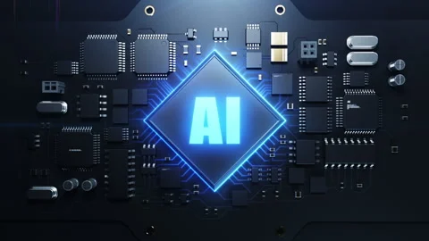 The robotic arm inserts the CPU onto the circuit board. dynamic animation wit Stock Footage 224018660