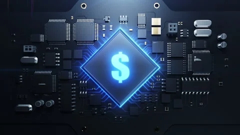 The robotic arm inserts the CPU onto the circuit board. dynamic animation wit 스톡 동영상 224018812