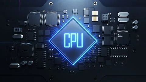 The robotic arm inserts the CPU on the printed circuit board. dynamic animati Stock Footage 224018736