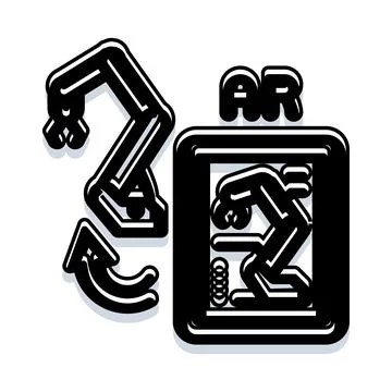 Robotic arm interacting augmented reality interface Illustrazione stock