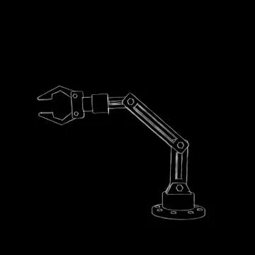 Robotic arm. Isolated on black background. Sketch illustration. 스톡 일러스트
