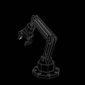 Robotic arm. Isolated on black background. Vector outline illustration. Stock Illustration